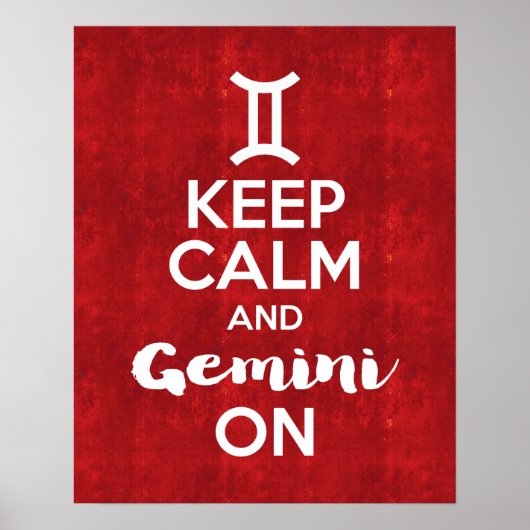 Kalm houden en Gemini houden op Astrology Red Poster (Voorkant)
