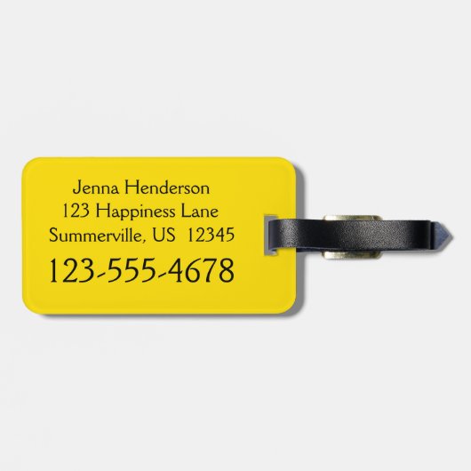 Kalm houden en glimlachen op geel bagagelabel (Achterkant horizontaal)