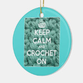 Kalm houden en haken op blauw houden keramisch ornament (Links)