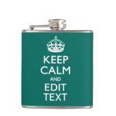 Kalm houden en Jouw tekst hebben op Blauwgroen tur Heupfles (Voorkant)