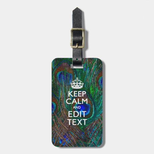 Kalm houden en Jouw tekst hebben op Peacock Feathe Bagagelabel (Voorkant verticaal)