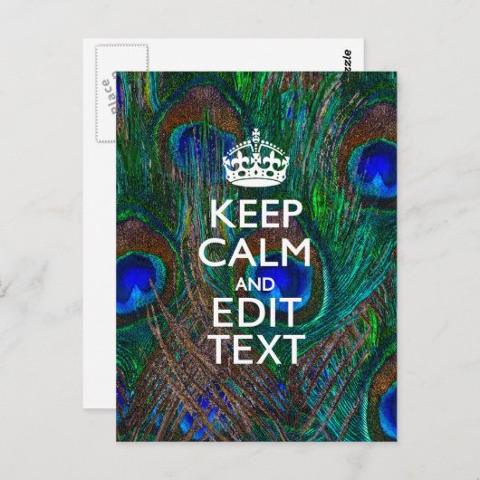 Kalm houden en Jouw tekst hebben op Peacock Feathe Briefkaart (Voorkant / Achterkant)