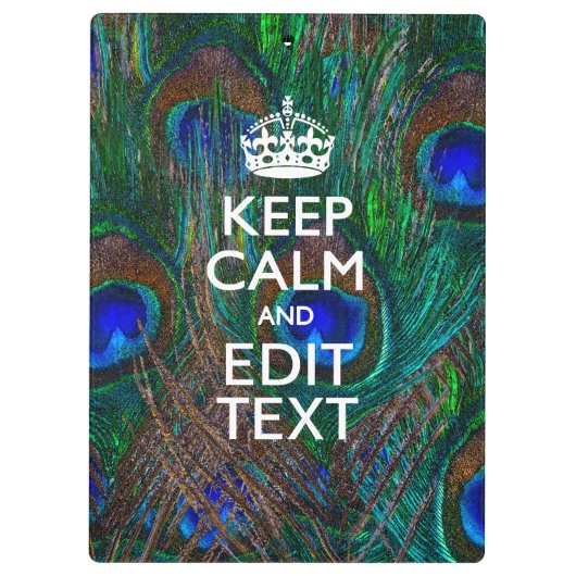 Kalm houden en Jouw tekst houden op Peacock Feathe Klembord (Achterkant)