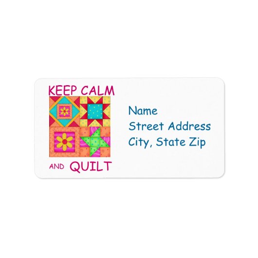 Kalm houden en kleurrijke patchworkblokken kantele etiket (Voorkant)