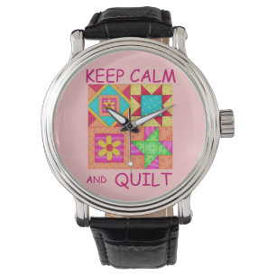Kalm houden en kleurrijke patchworkblokken kantele horloge