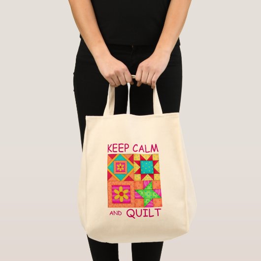 Kalm houden en kleurrijke patchworkblokken kantele tote bag (Voorkant (product))