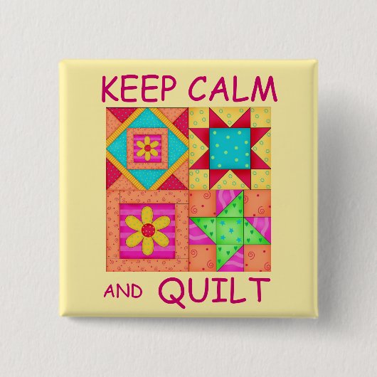 Kalm houden en kleurrijke patchworkblokken kantele vierkante button 5,1 cm (Voorkant)