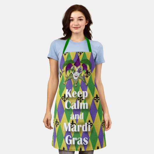 Kalm houden en Mardi Gras Harlequin Apron Schort (Gedragen)