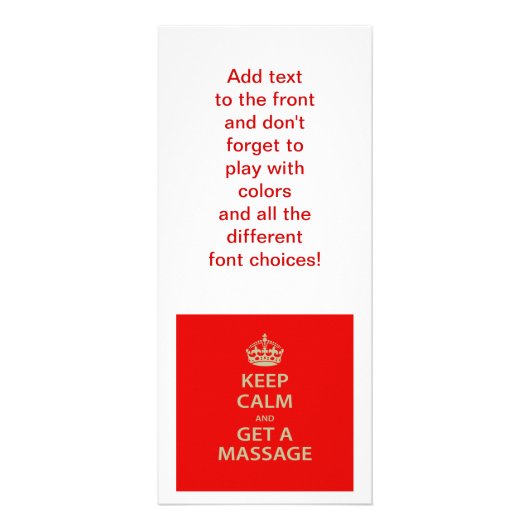 Kalm houden en massage halen reclamekaart (Voorkant)