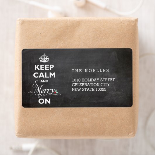 Kalm houden en Merry op Chalkboard Funny Holiday Etiket (Insitu)