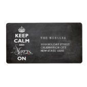 Kalm houden en Merry op Chalkboard Funny Holiday Etiket (Voorkant)