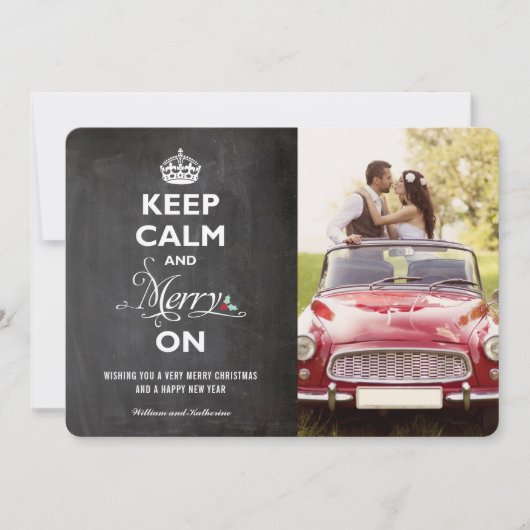 Kalm houden en Merry op Chalkboard Funny Holiday Feestdagenkaart (Voorkant)