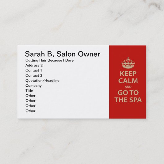 Kalm houden en naar de spa gaan afsprakenkaartje (Voorkant)