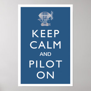 Kalm houden en Pilot op Steampunk Dirigide - Blauw Poster