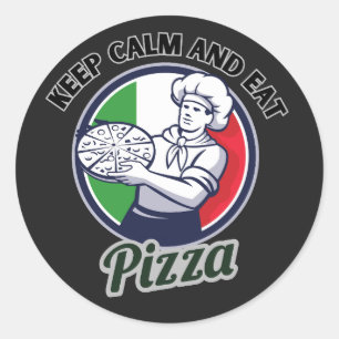 Kalm houden en Pizza eten Ronde Sticker