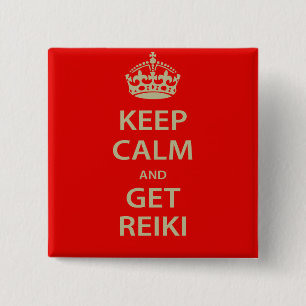 Kalm houden en Reiki ophalen Vierkante Button 5,1 Cm