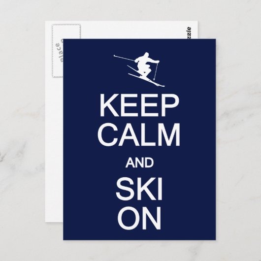 Kalm houden en skiën op briefkaart houden, aanpass (Voorkant / Achterkant)