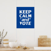"Kalm houden en stemmen" wit, blauw Poster (Keuken)