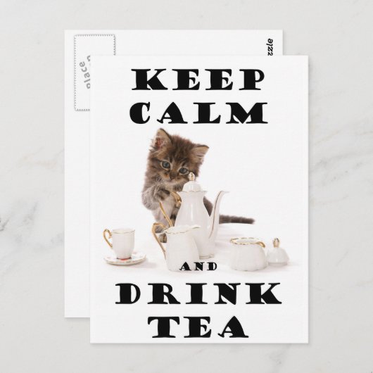 kalm houden en thee kitten drinken briefkaart (Voorkant / Achterkant)