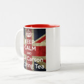 Kalm houden en thee vragen tweekleurige koffiemok (Voorkant links)