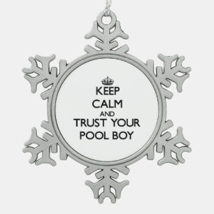 Kalm houden en vertrouwen op je pooljongen tin sneeuwvlok ornament