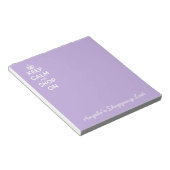 Kalm houden en winkelen op lavender notitieblok (Schuin)
