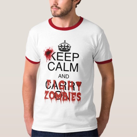 Kalm houden en Zombies bestrijden T-shirt (Voorkant)