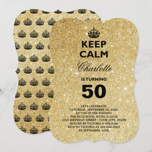 Kalm houden Glitter Milestone Birthday Party nodig Kaart (Voorkant / Achterkant)