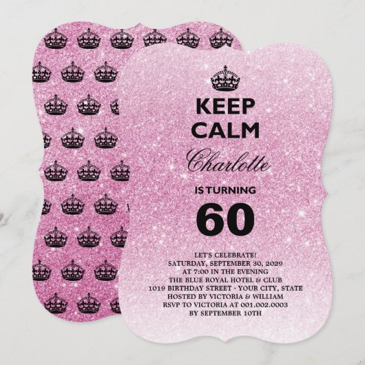 Kalm houden Glitter Milestone Birthday Party nodig Kaart (Voorkant / Achterkant)