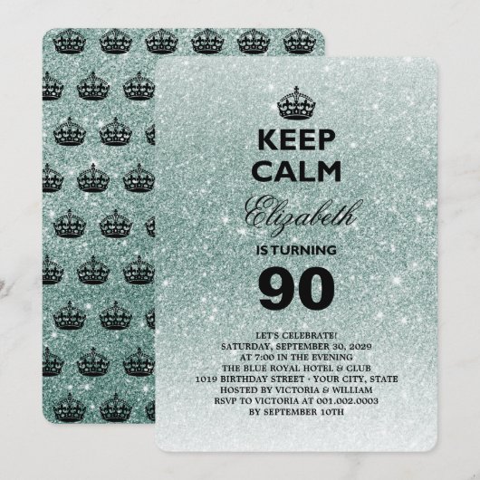 Kalm houden Glitter Milestone Birthday Party nodig Kaart (Voorkant / Achterkant)