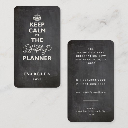 Kalm houden Ik ben de bruiloft-planner Funny Chalk Visitekaartje (Voorkant / Achterkant)