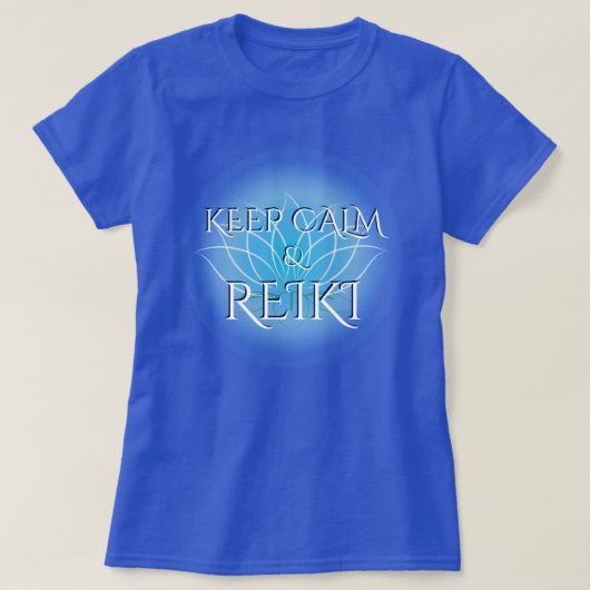 "Kalm houden & Reiki" met Lotus Flower T-Shirt (Design voorkant)