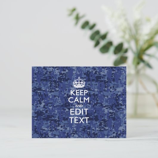 Kalm Jouw tekst houden op Blue Digital Camouflage Briefkaart (Staand voorkant)