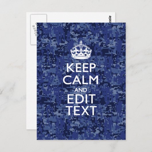 Kalm Jouw tekst houden op Blue Digital Camouflage Briefkaart (Voorkant / Achterkant)