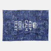 Kalm Jouw tekst houden op Blue Digital Camouflage Theedoek (Horizontaal)