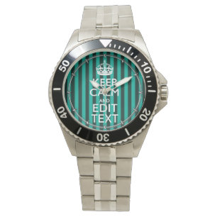 Kalm Jouw tekst houden op Turquoise Stripes Decor Horloge