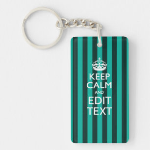 Kalm Jouw tekst houden op Turquoise Stripes Decor Sleutelhanger