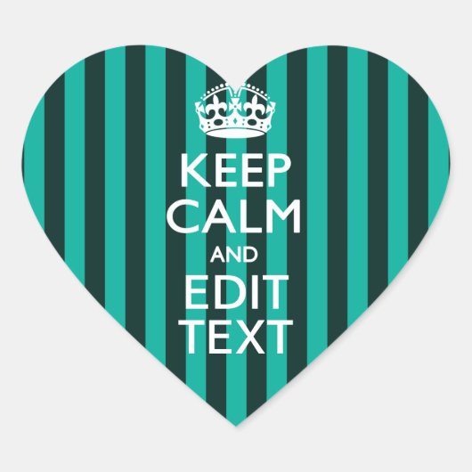 Kalm Jouw tekst turquoise Stripes Hart Sticker (Voorkant)