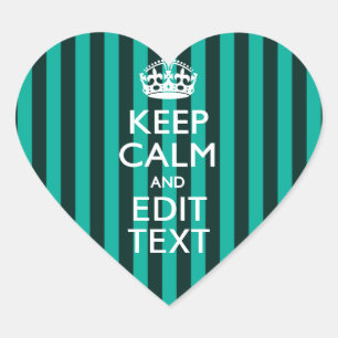 Kalm Jouw tekst turquoise Stripes Hart Sticker