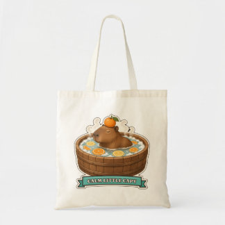 Kalm klein capy-waterzwijn in een houten badkuip tote bag