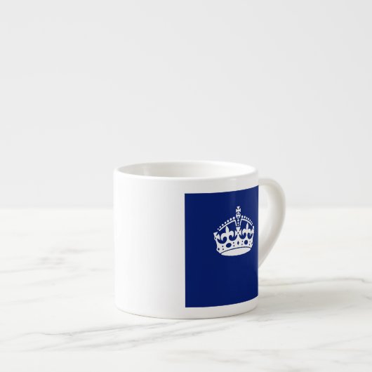 Kalm kroonpictogram op marineblauw houden espresso kop (Voorkant rechts)