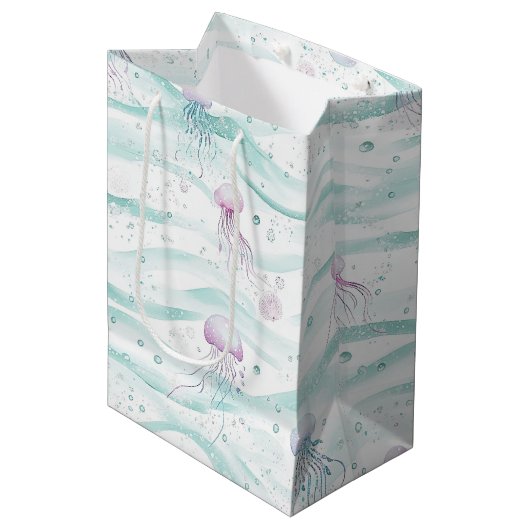Kalm kwallen oceaanpatroon medium cadeauzakje (Voorkant Gekanteld)