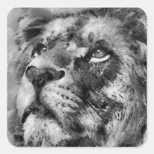 Kalm Leeuwen Gezicht Zilver Vierkante Sticker