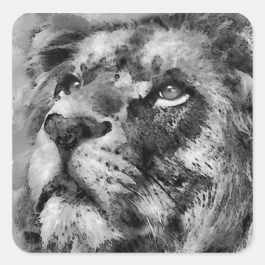 Kalm Leeuwen Gezicht Zilver Vierkante Sticker (Voorkant)