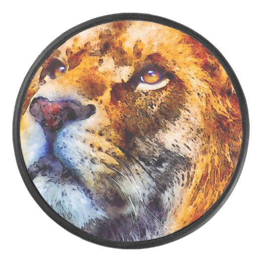 Kalm Leeuwengezicht Hockey Puck (Voorkant)