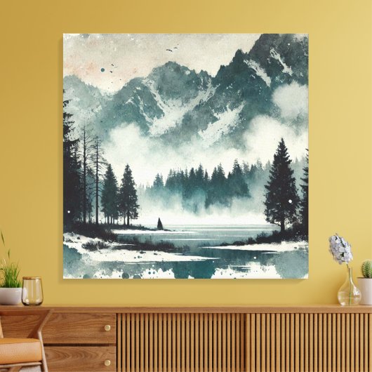 Kalm mistig meer landschap met rode zonsondergang  canvas afdruk (Insitu (Woonkamer))