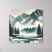 Kalm mistig meer landschap met rode zonsondergang  canvas afdruk (Voorkant)