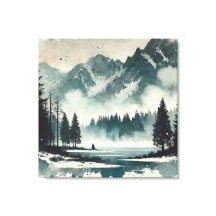 Kalm mistig meer landschap met rode zonsondergang 