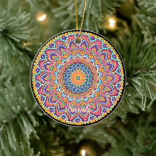 Kalm Mooie Kleurrijke Bloemen Mandala Keramisch Ornament