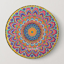 Kalm Mooie Kleurrijke Bloemen Mandala Ronde Button 4,0 Cm